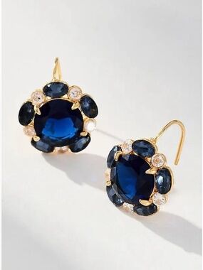 NWT Anthropologie Floral Drop Earrings in Sapphire O/S